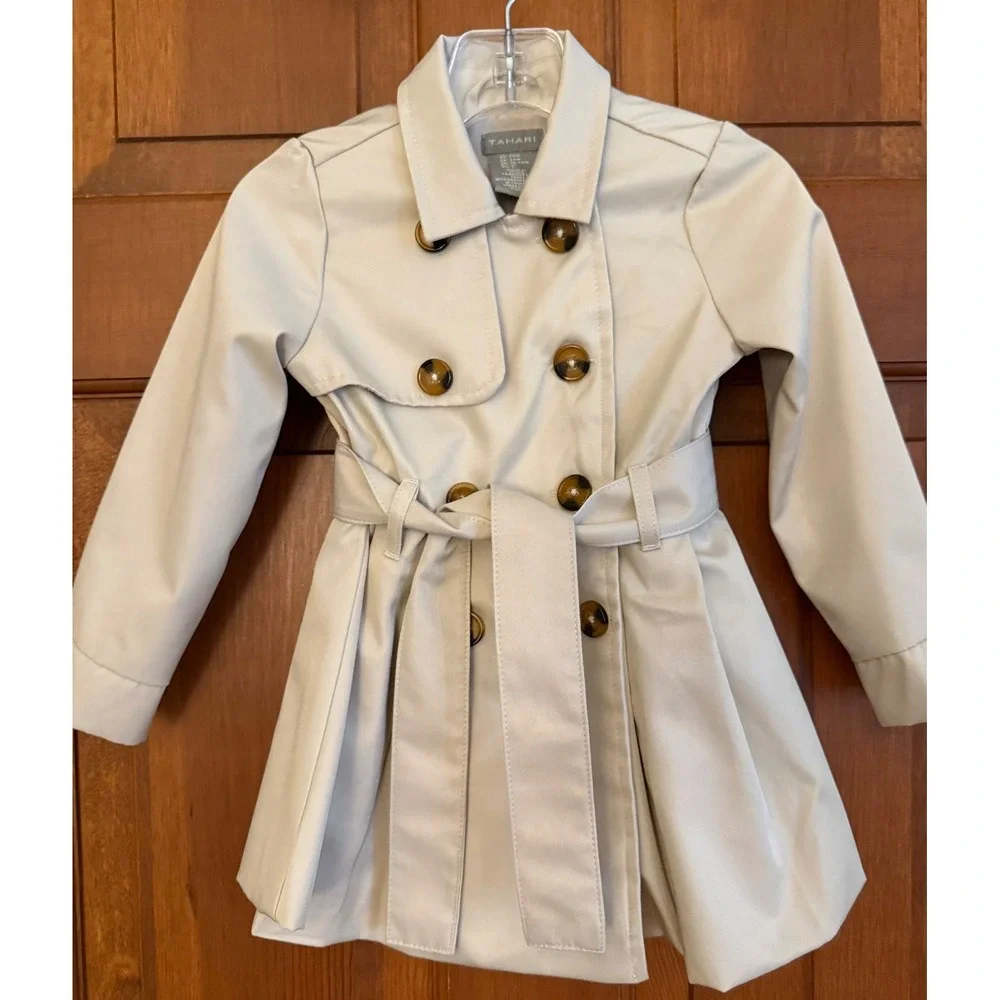 Tahari Toddler Trench Coat Baby Girls Size 24 Months Tan Belted Double-Breasted